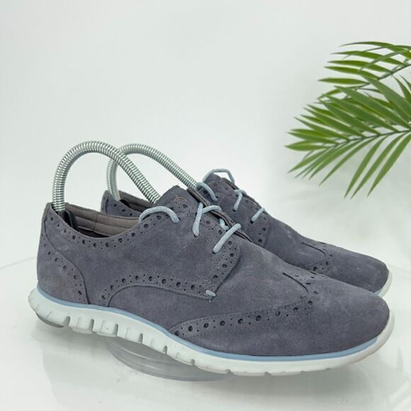 Cole Haan Women's ZeroGrand Oxford Sneaker Size 7.5 Wingtip Blue Suede Shoe - Picture 1 of 12